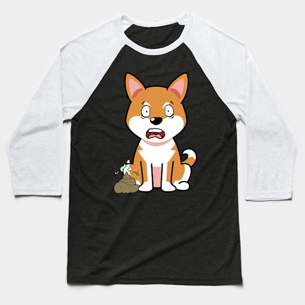 Funny orange dog smells stinky poo poo Baseball T-Shirt by Pet Station